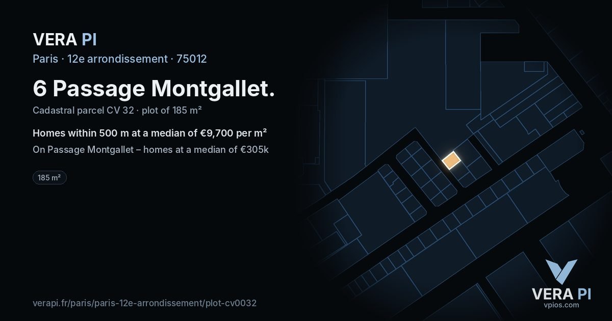 6 Passage Montgallet, 12e arrondissement at night – the plot lit, the parcels around coloured by the prices near them