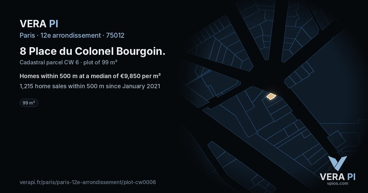 8 Place du Colonel Bourgoin, 12e arrondissement at night – the plot lit, the parcels around coloured by the prices near them
