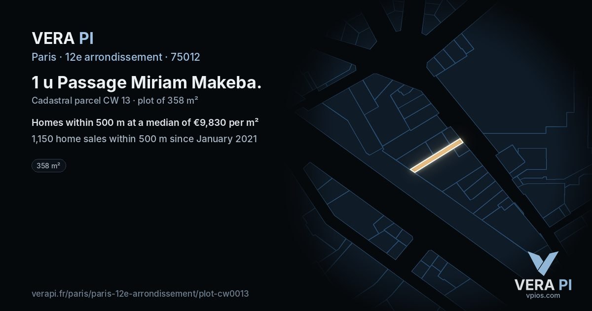 1 u Passage Miriam Makeba, 12e arrondissement at night – the plot lit, the parcels around coloured by the prices near them