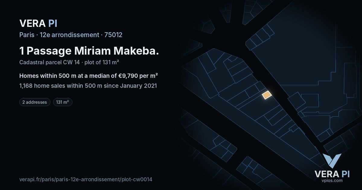 1 Passage Miriam Makeba, 12e arrondissement at night – the plot lit, the parcels around coloured by the prices near them