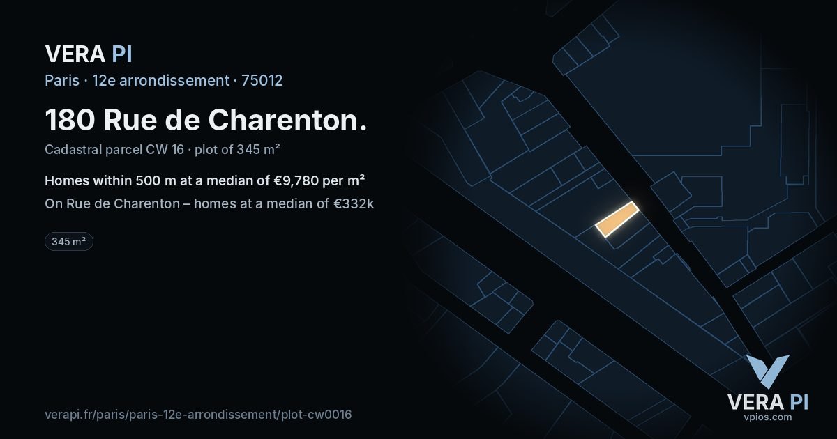 180 Rue de Charenton, 12e arrondissement at night – the plot lit, the parcels around coloured by the prices near them
