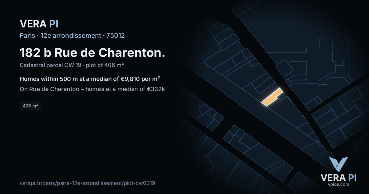 182 b Rue de Charenton, 12e arrondissement at night – the plot lit, the parcels around coloured by the prices near them