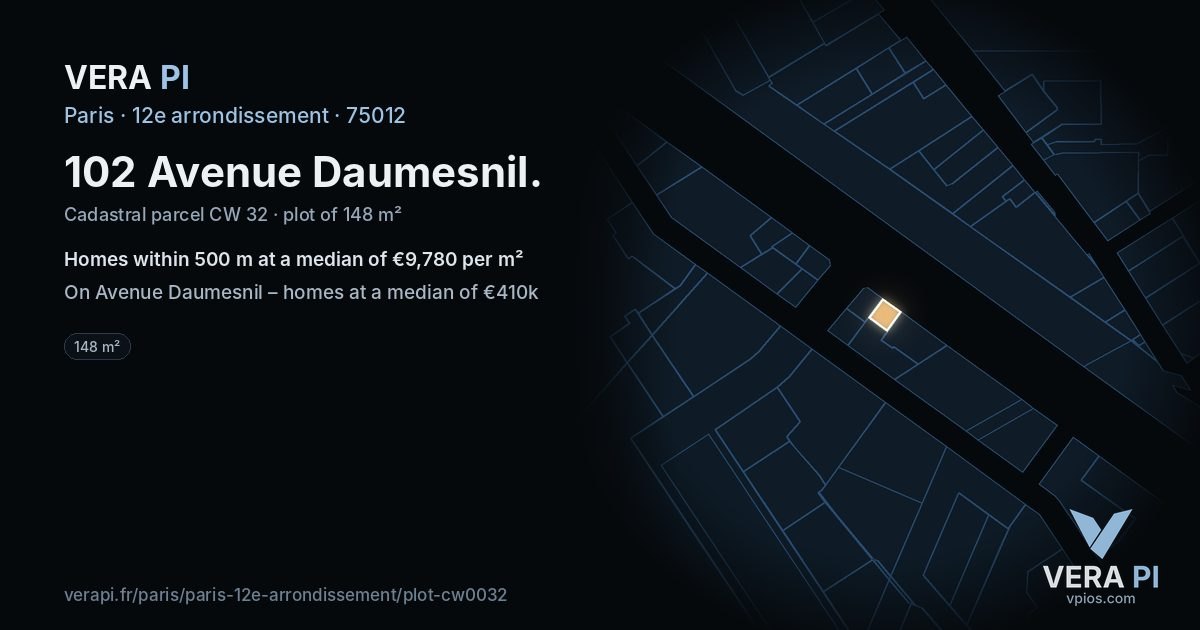 102 Avenue Daumesnil, 12e arrondissement at night – the plot lit, the parcels around coloured by the prices near them