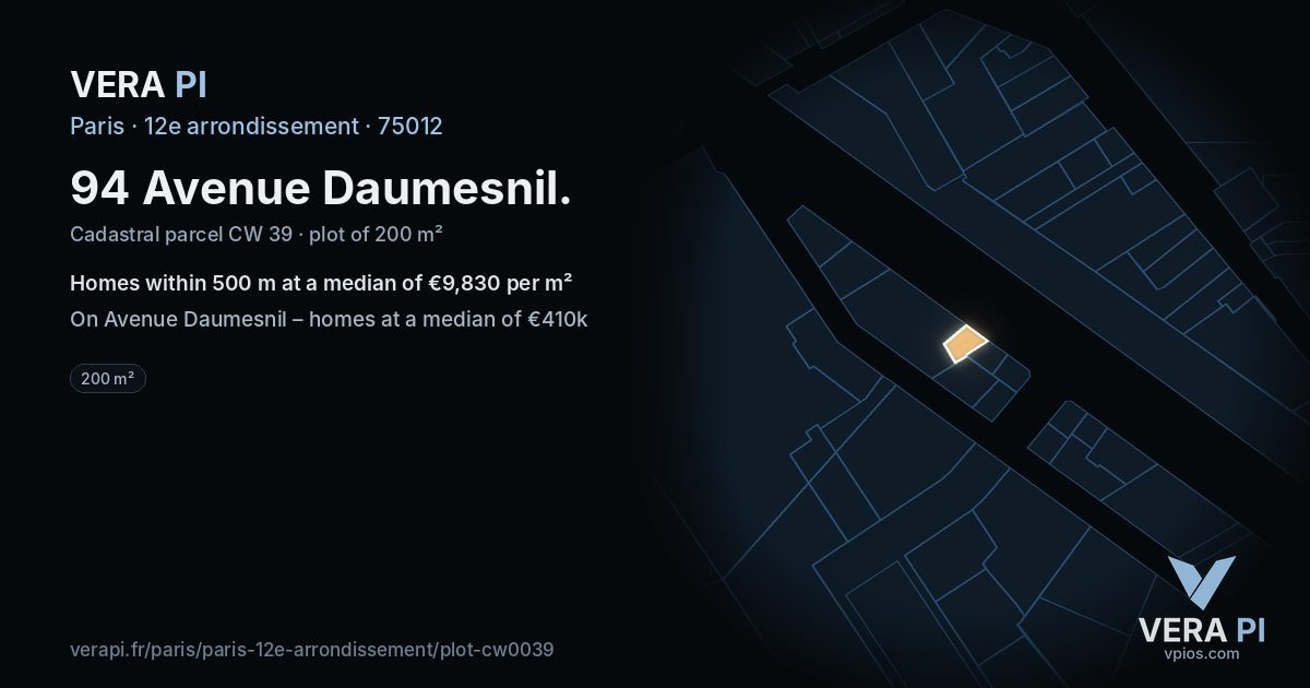 94 Avenue Daumesnil, 12e arrondissement at night – the plot lit, the parcels around coloured by the prices near them