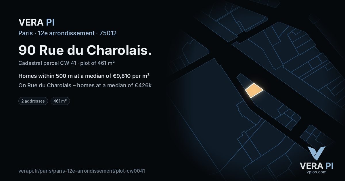 90 Rue du Charolais, 12e arrondissement at night – the plot lit, the parcels around coloured by the prices near them