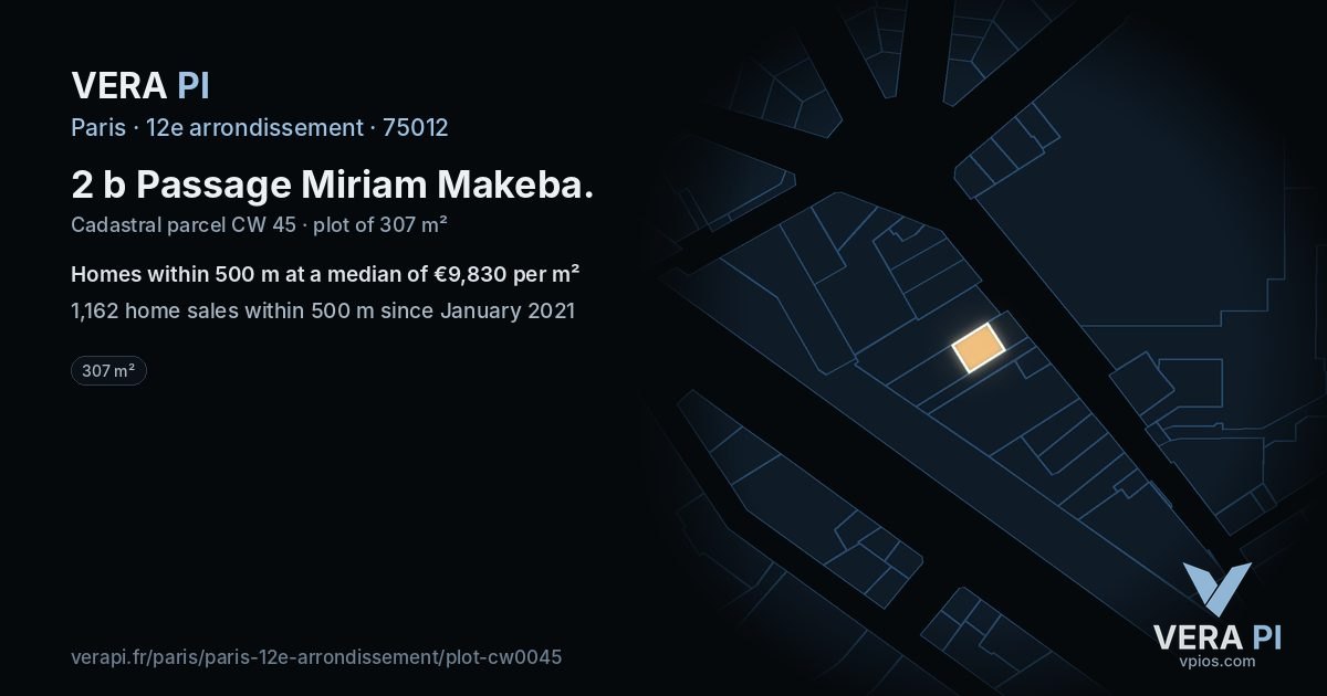 2 b Passage Miriam Makeba, 12e arrondissement at night – the plot lit, the parcels around coloured by the prices near them