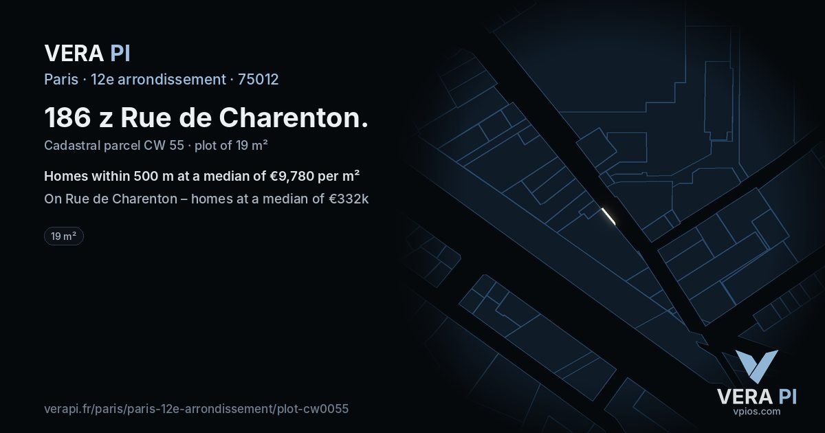 186 z Rue de Charenton, 12e arrondissement at night – the plot lit, the parcels around coloured by the prices near them