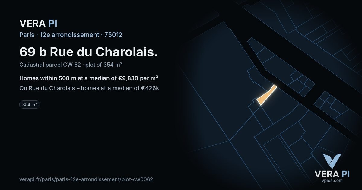 69 b Rue du Charolais, 12e arrondissement at night – the plot lit, the parcels around coloured by the prices near them