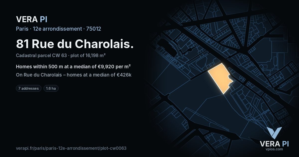 81 Rue du Charolais, 12e arrondissement at night – the plot lit, the parcels around coloured by the prices near them