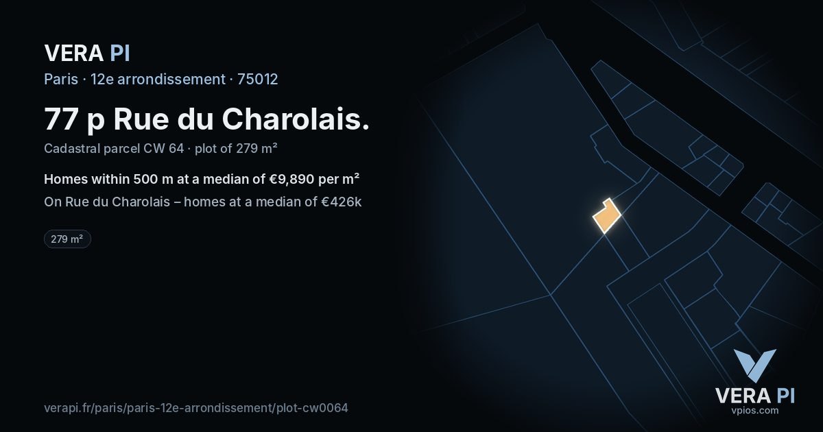 77 p Rue du Charolais, 12e arrondissement at night – the plot lit, the parcels around coloured by the prices near them