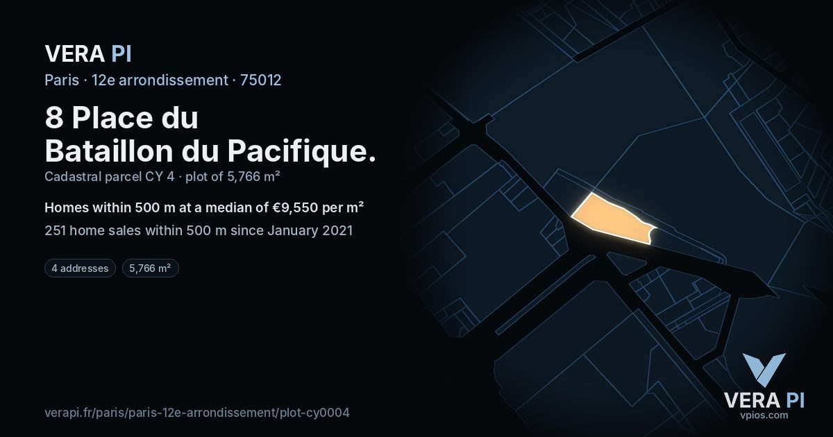 8 Place du Bataillon du Pacifique, 12e arrondissement at night – the plot lit, the parcels around coloured by the prices near them
