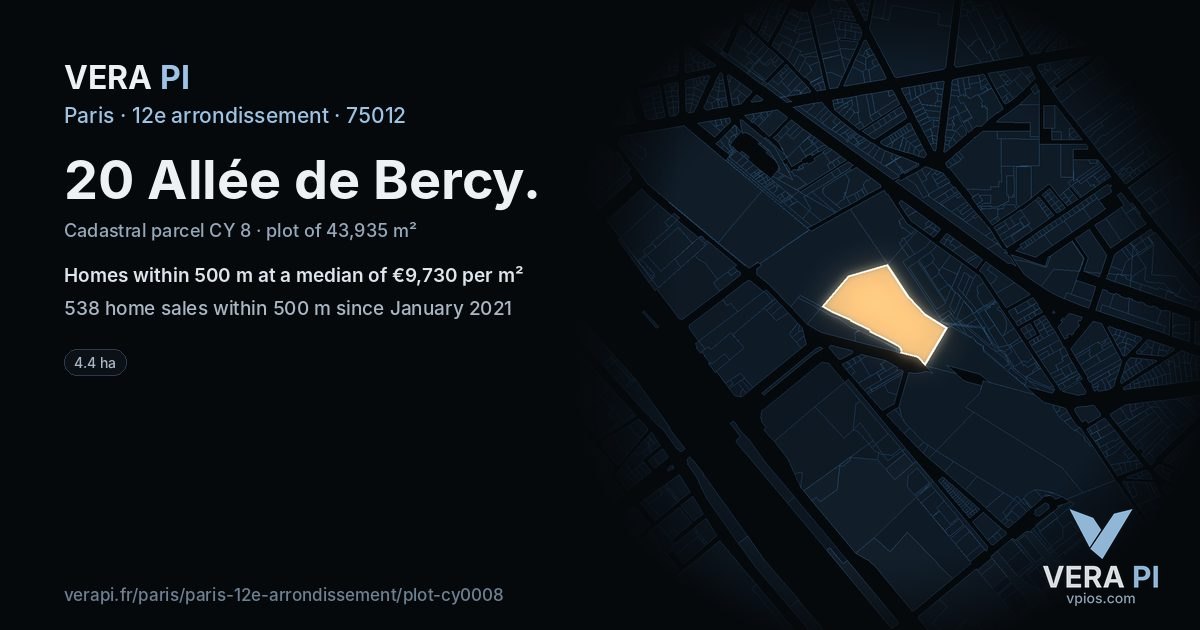 20 Allée de Bercy, 12e arrondissement at night – the plot lit, the parcels around coloured by the prices near them
