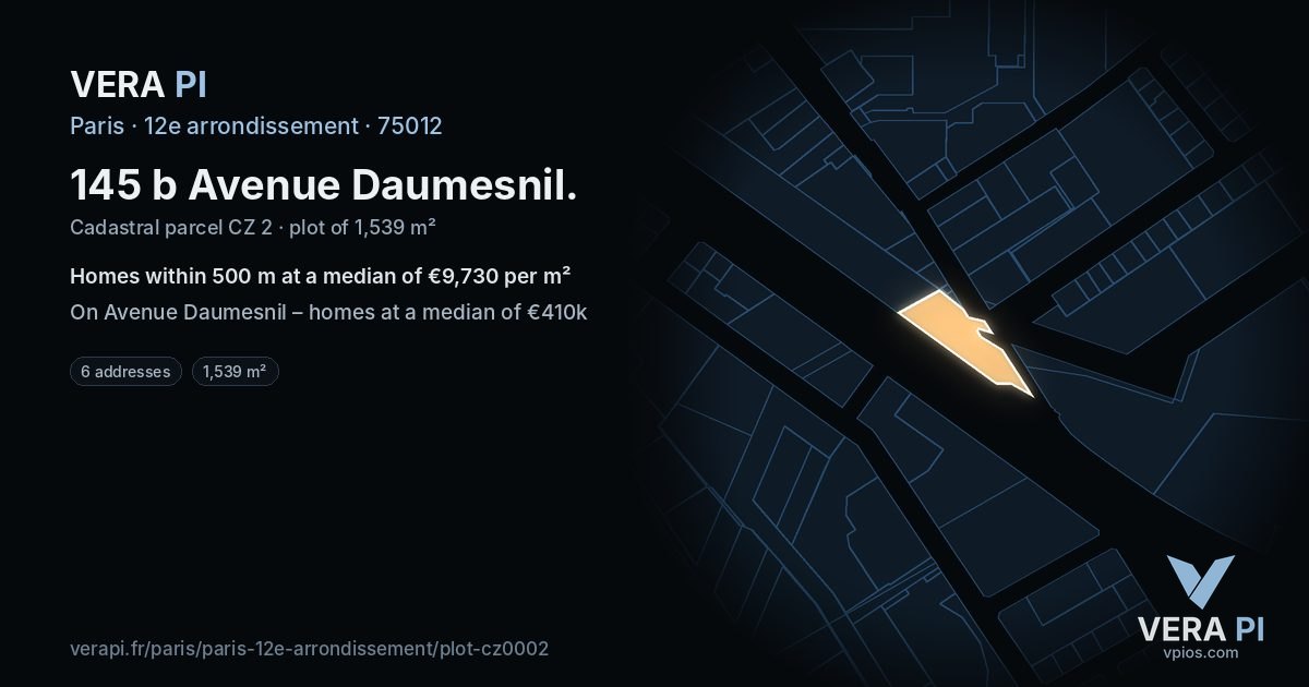 145 b Avenue Daumesnil, 12e arrondissement at night – the plot lit, the parcels around coloured by the prices near them