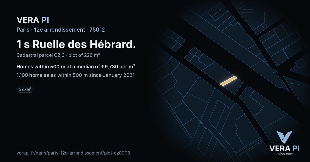 1 s Ruelle des Hébrard, 12e arrondissement at night – the plot lit, the parcels around coloured by the prices near them