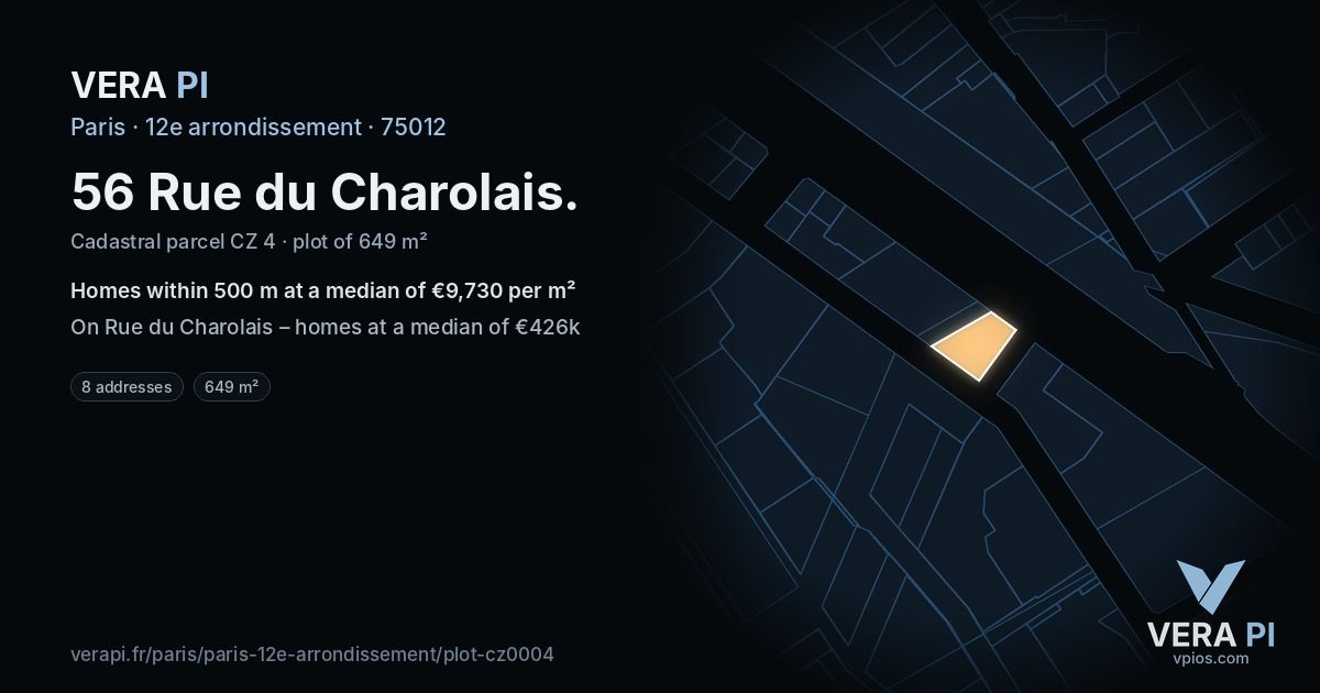 56 Rue du Charolais, 12e arrondissement at night – the plot lit, the parcels around coloured by the prices near them