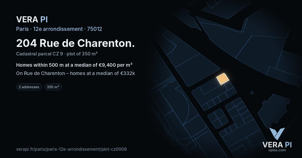 204 Rue de Charenton, 12e arrondissement at night – the plot lit, the parcels around coloured by the prices near them