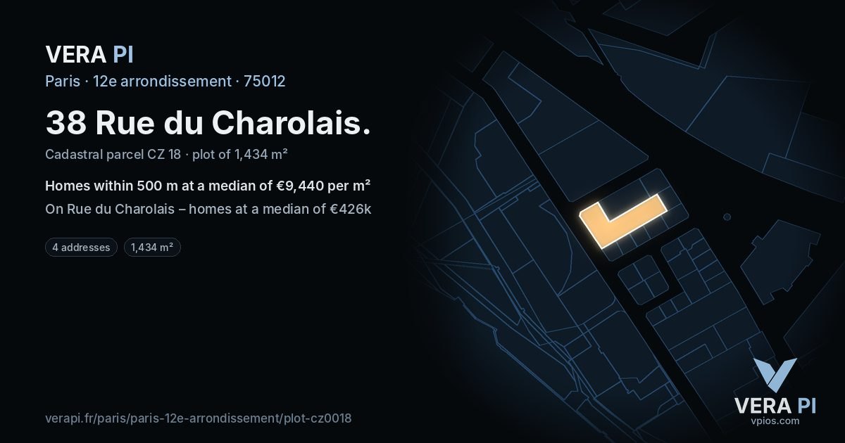 38 Rue du Charolais, 12e arrondissement at night – the plot lit, the parcels around coloured by the prices near them