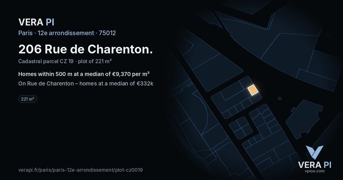 206 Rue de Charenton, 12e arrondissement at night – the plot lit, the parcels around coloured by the prices near them