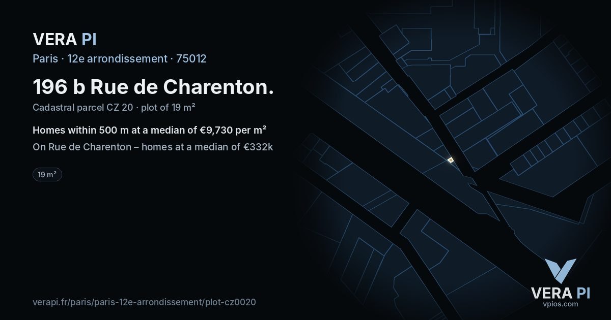 196 b Rue de Charenton, 12e arrondissement at night – the plot lit, the parcels around coloured by the prices near them