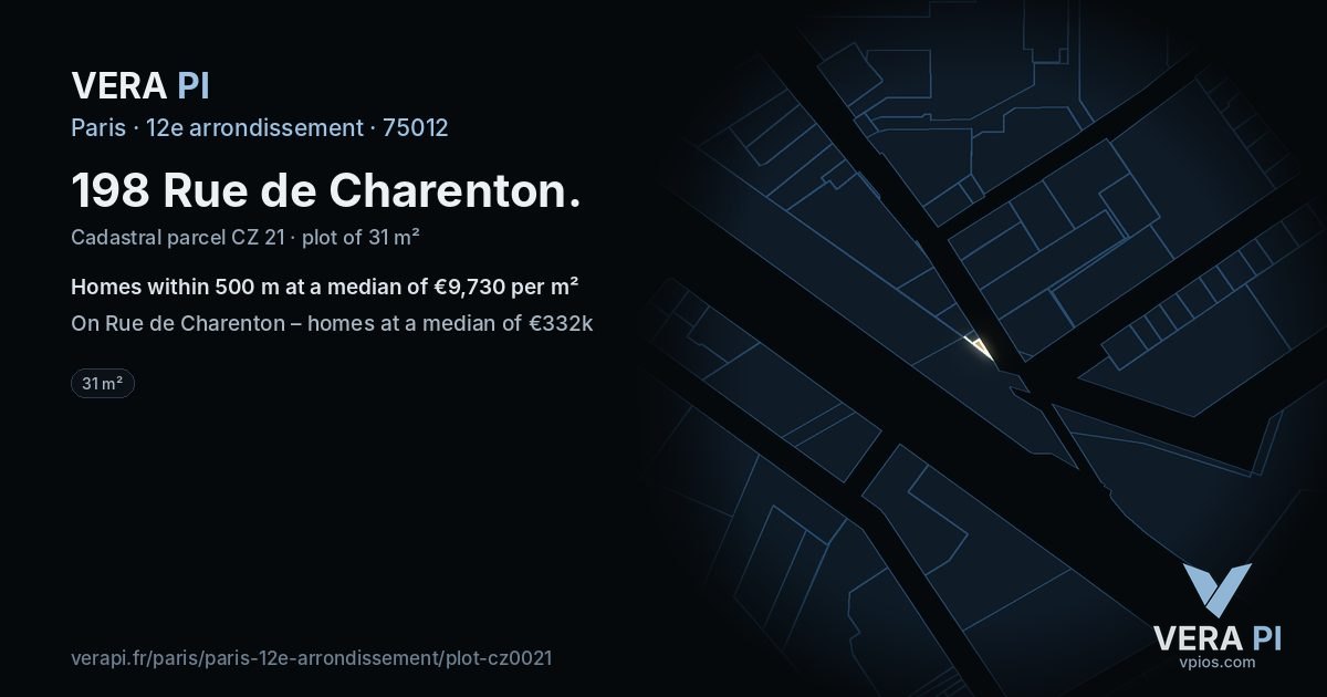 198 Rue de Charenton, 12e arrondissement at night – the plot lit, the parcels around coloured by the prices near them