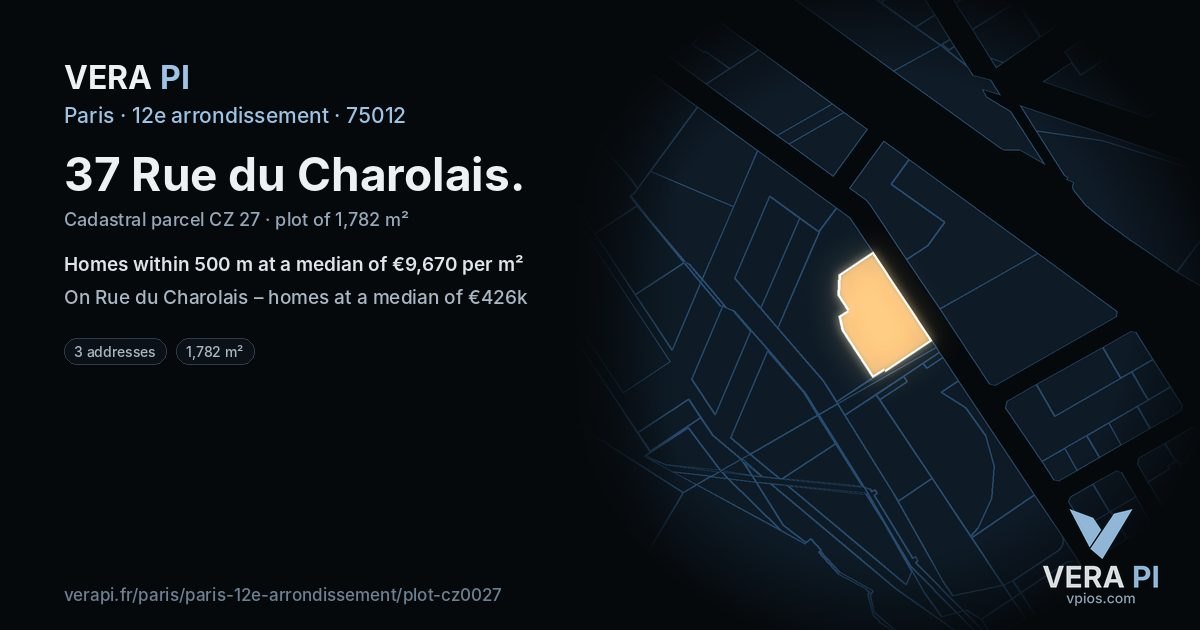 37 Rue du Charolais, 12e arrondissement at night – the plot lit, the parcels around coloured by the prices near them