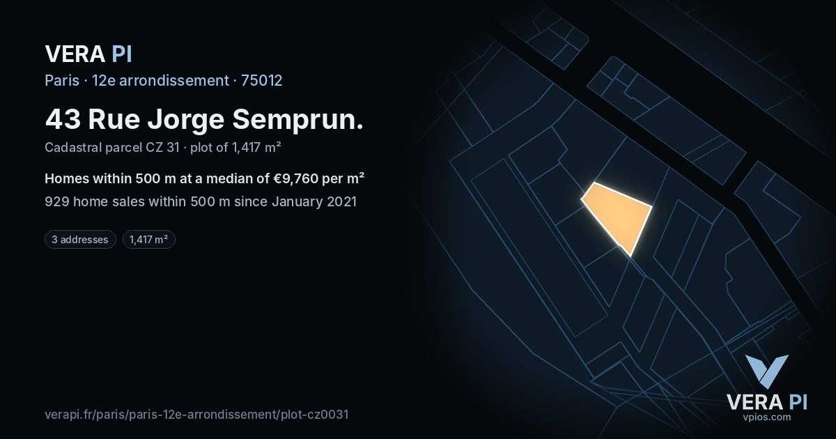 43 Rue Jorge Semprun, 12e arrondissement at night – the plot lit, the parcels around coloured by the prices near them