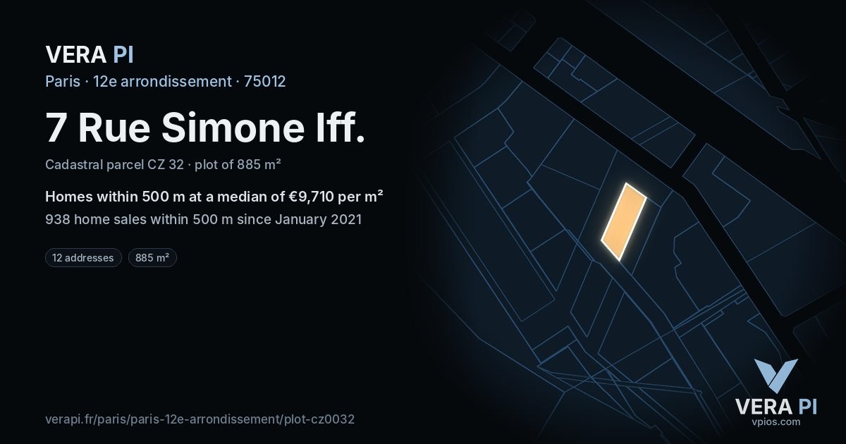7 Rue Simone Iff, 12e arrondissement at night – the plot lit, the parcels around coloured by the prices near them