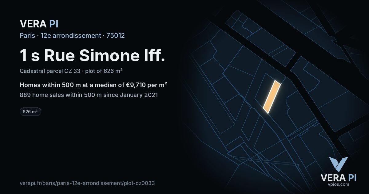 1 s Rue Simone Iff, 12e arrondissement at night – the plot lit, the parcels around coloured by the prices near them