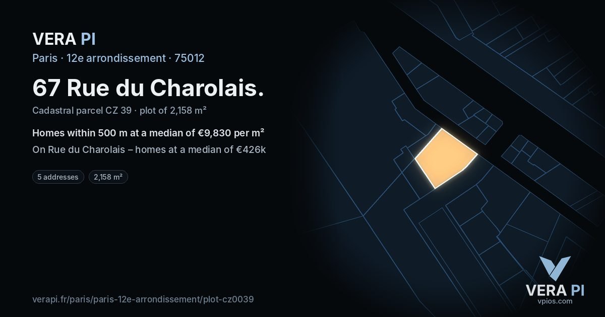 67 Rue du Charolais, 12e arrondissement at night – the plot lit, the parcels around coloured by the prices near them