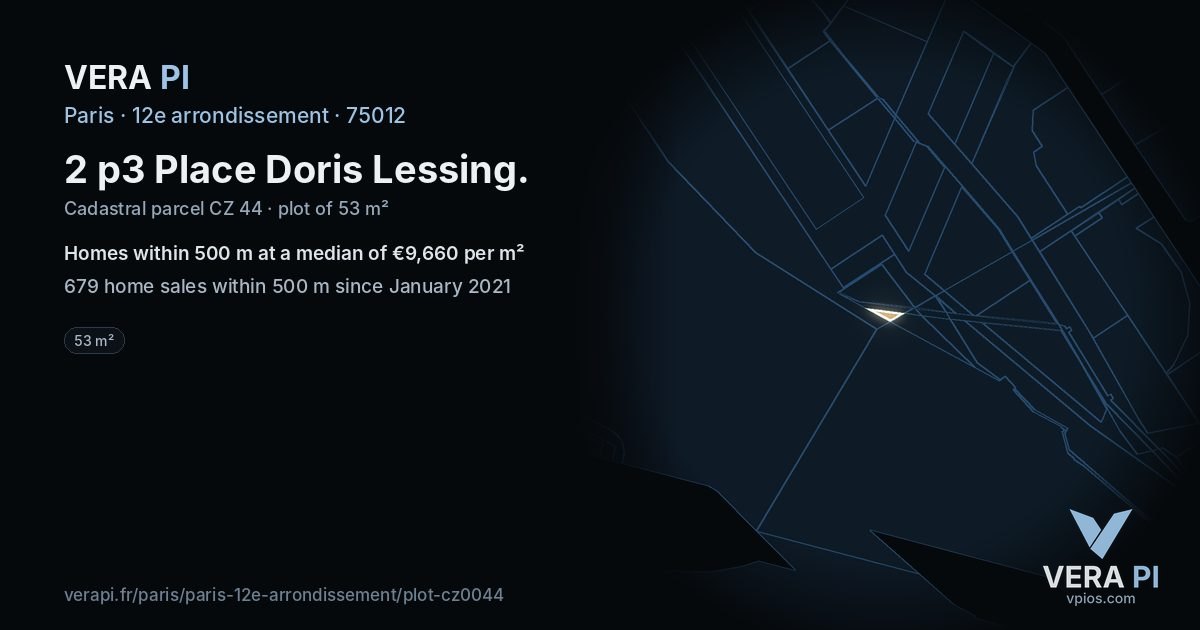 2 p3 Place Doris Lessing, 12e arrondissement at night – the plot lit, the parcels around coloured by the prices near them