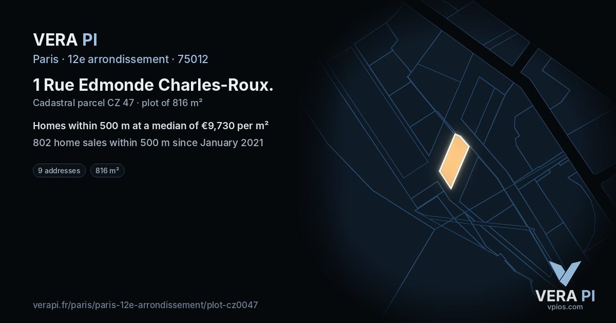 1 Rue Edmonde Charles-Roux, 12e arrondissement at night – the plot lit, the parcels around coloured by the prices near them