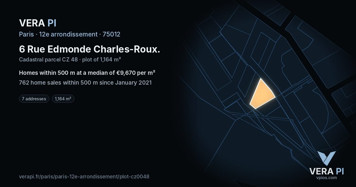 6 Rue Edmonde Charles-Roux, 12e arrondissement at night – the plot lit, the parcels around coloured by the prices near them