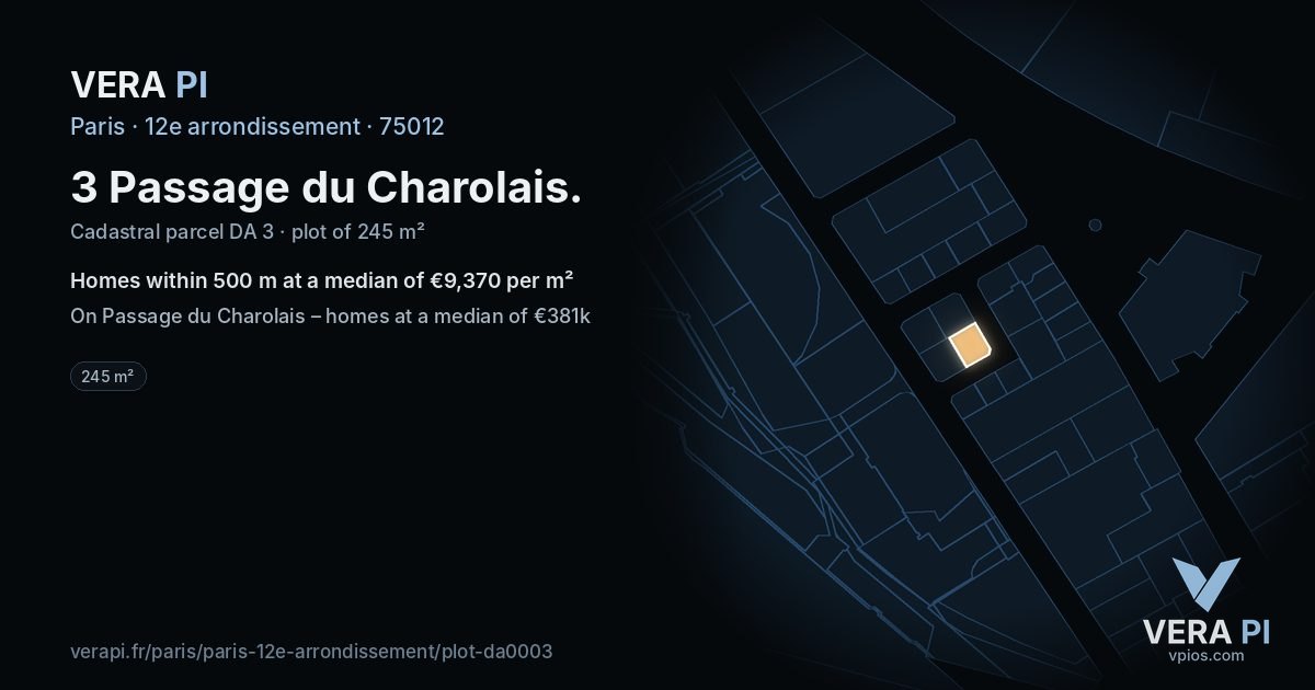 3 Passage du Charolais, 12e arrondissement at night – the plot lit, the parcels around coloured by the prices near them