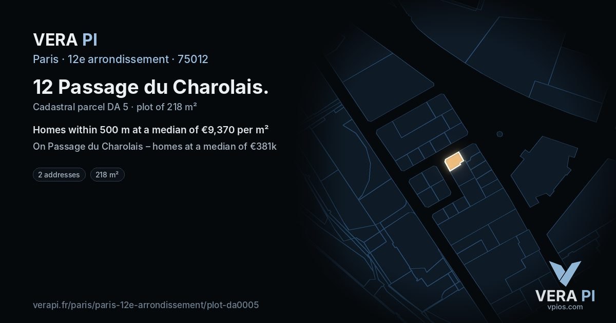 12 Passage du Charolais, 12e arrondissement at night – the plot lit, the parcels around coloured by the prices near them