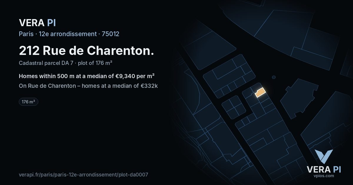 212 Rue de Charenton, 12e arrondissement at night – the plot lit, the parcels around coloured by the prices near them