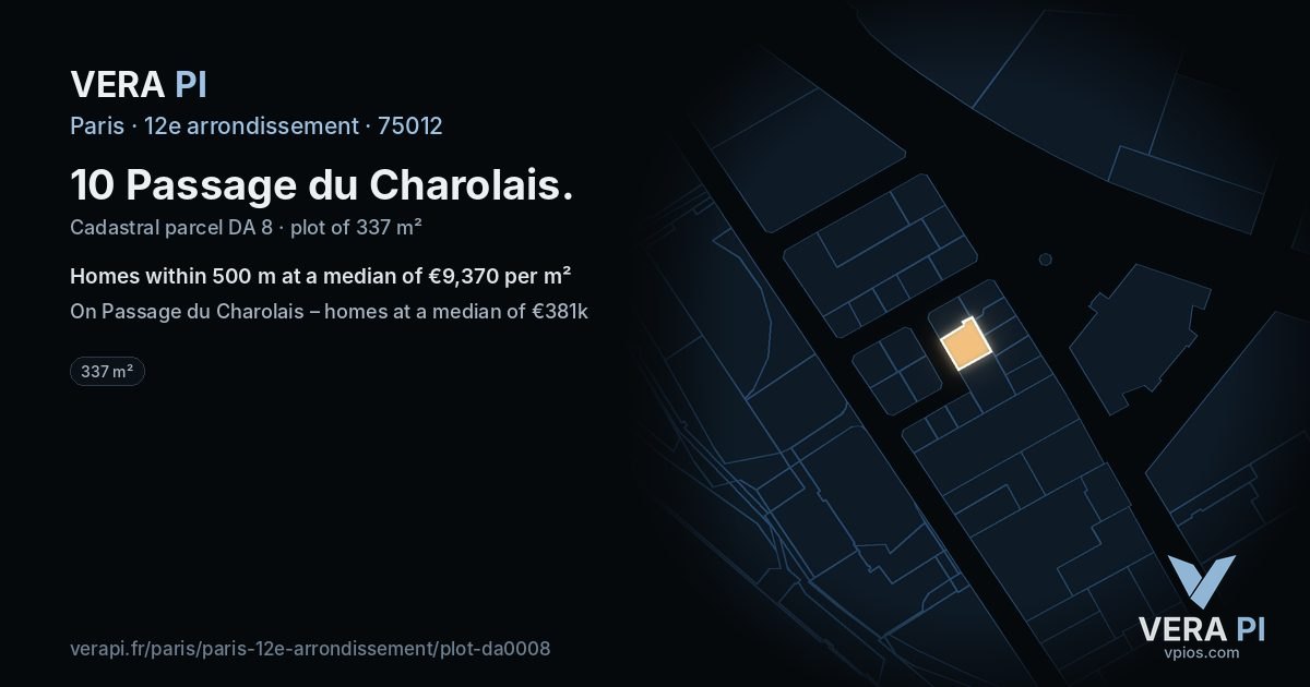 10 Passage du Charolais, 12e arrondissement at night – the plot lit, the parcels around coloured by the prices near them
