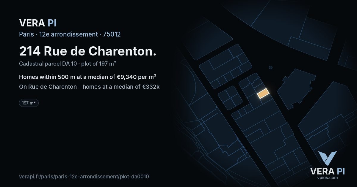 214 Rue de Charenton, 12e arrondissement at night – the plot lit, the parcels around coloured by the prices near them