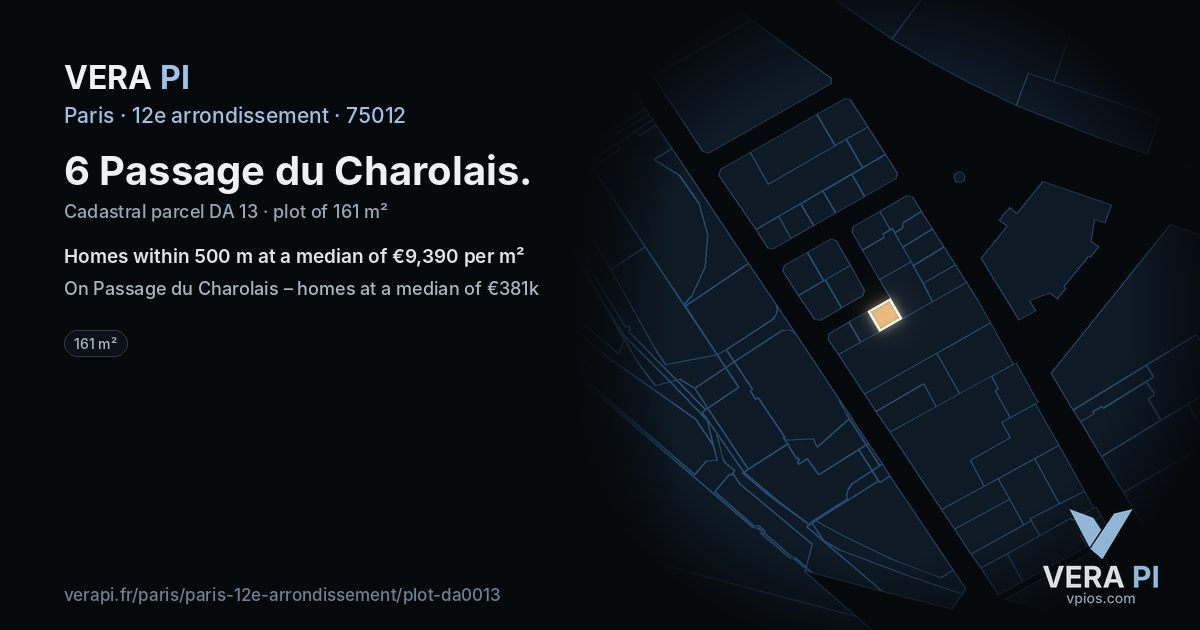 6 Passage du Charolais, 12e arrondissement at night – the plot lit, the parcels around coloured by the prices near them