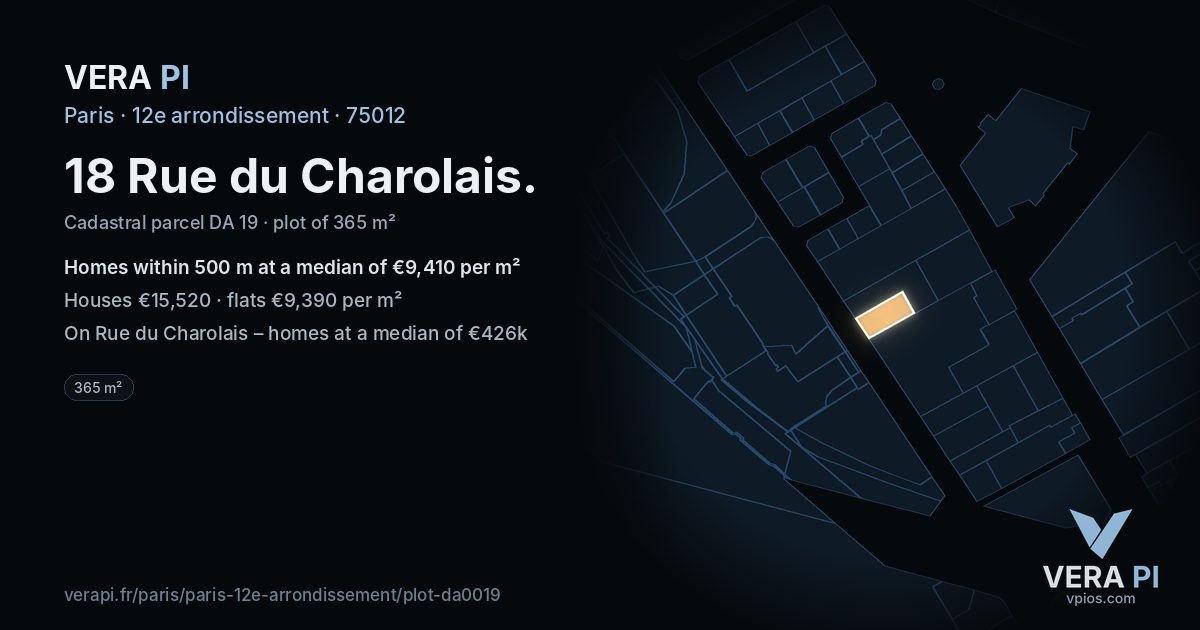 18 Rue du Charolais, 12e arrondissement at night – the plot lit, the parcels around coloured by the prices near them
