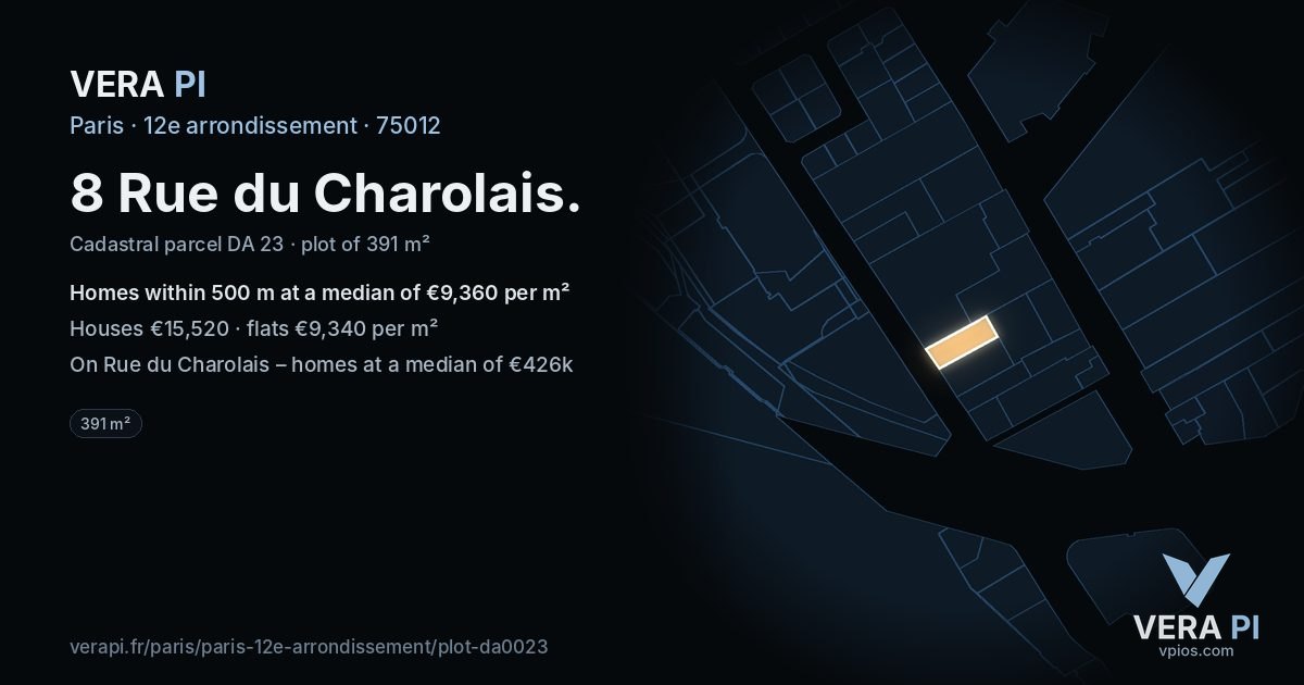 8 Rue du Charolais, 12e arrondissement at night – the plot lit, the parcels around coloured by the prices near them