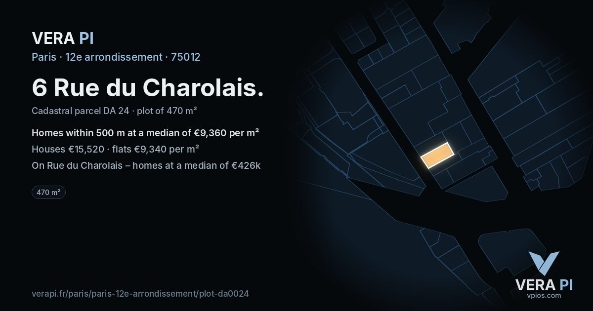 6 Rue du Charolais, 12e arrondissement at night – the plot lit, the parcels around coloured by the prices near them