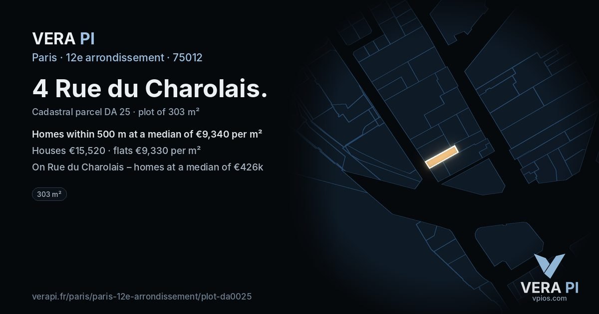 4 Rue du Charolais, 12e arrondissement at night – the plot lit, the parcels around coloured by the prices near them
