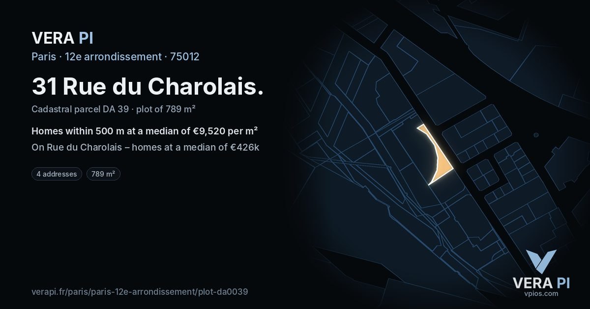 31 Rue du Charolais, 12e arrondissement at night – the plot lit, the parcels around coloured by the prices near them