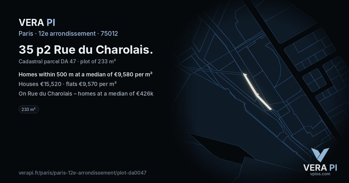 35 p2 Rue du Charolais, 12e arrondissement at night – the plot lit, the parcels around coloured by the prices near them