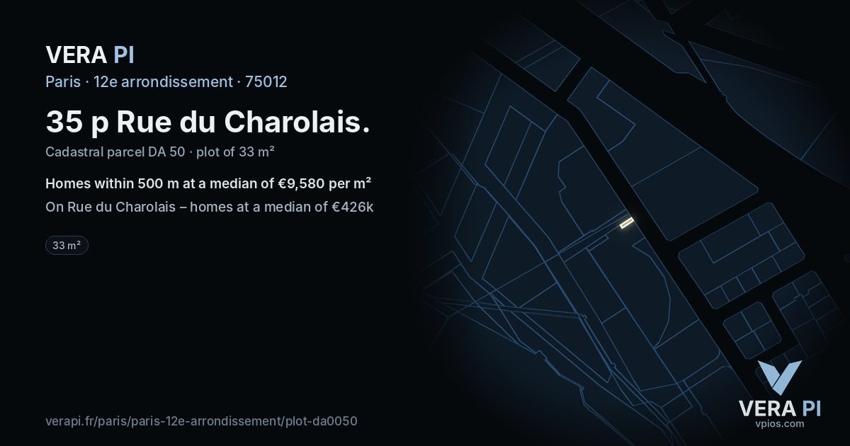 35 p Rue du Charolais, 12e arrondissement at night – the plot lit, the parcels around coloured by the prices near them