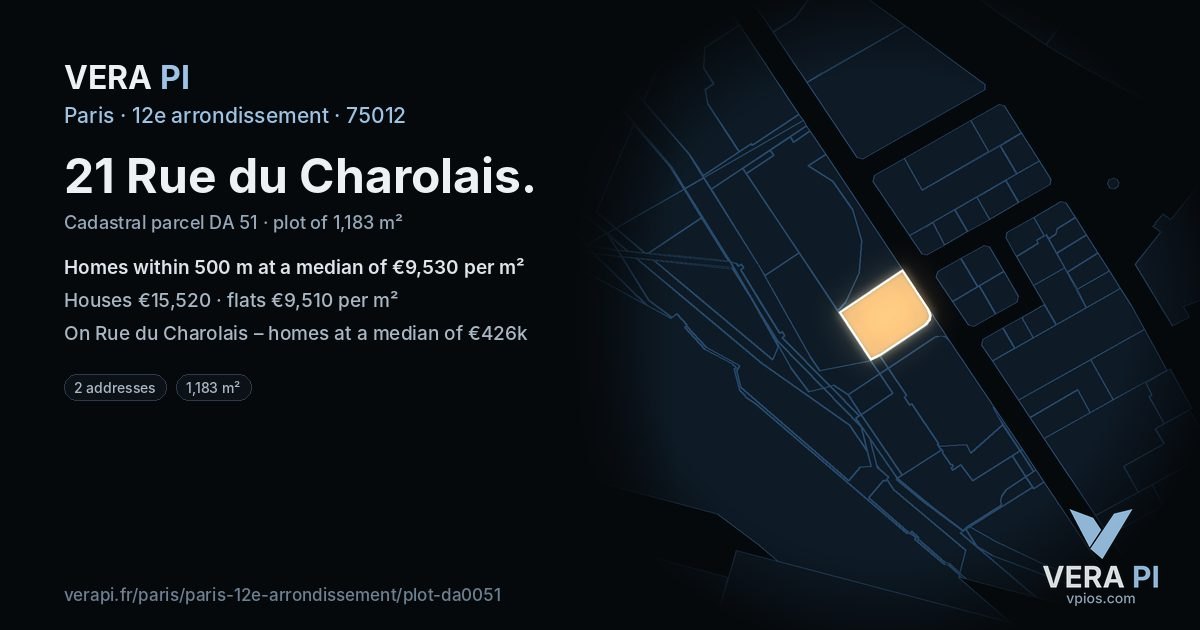 21 Rue du Charolais, 12e arrondissement at night – the plot lit, the parcels around coloured by the prices near them