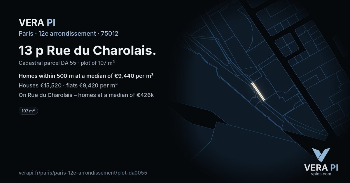 13 p Rue du Charolais, 12e arrondissement at night – the plot lit, the parcels around coloured by the prices near them