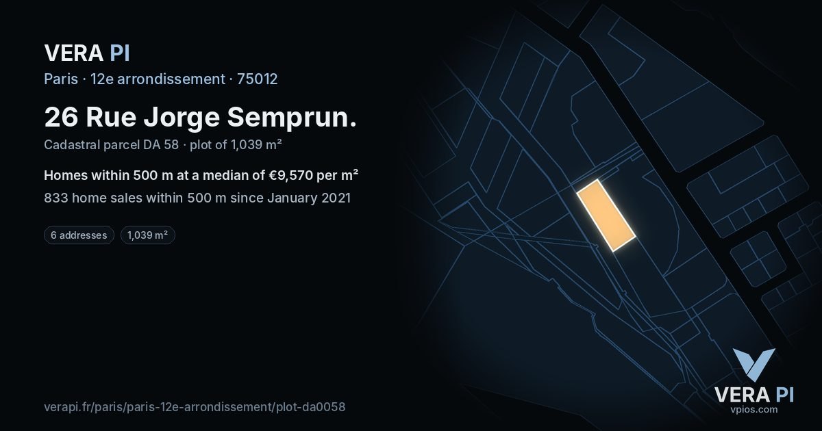 26 Rue Jorge Semprun, 12e arrondissement at night – the plot lit, the parcels around coloured by the prices near them