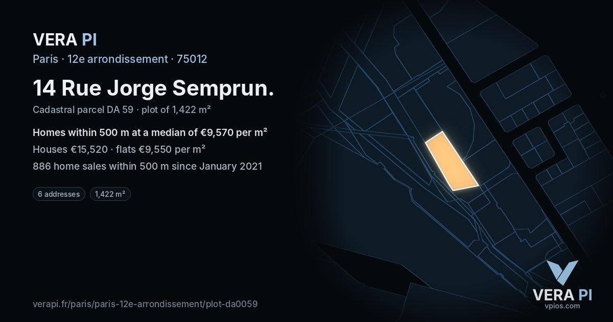 14 Rue Jorge Semprun, 12e arrondissement at night – the plot lit, the parcels around coloured by the prices near them