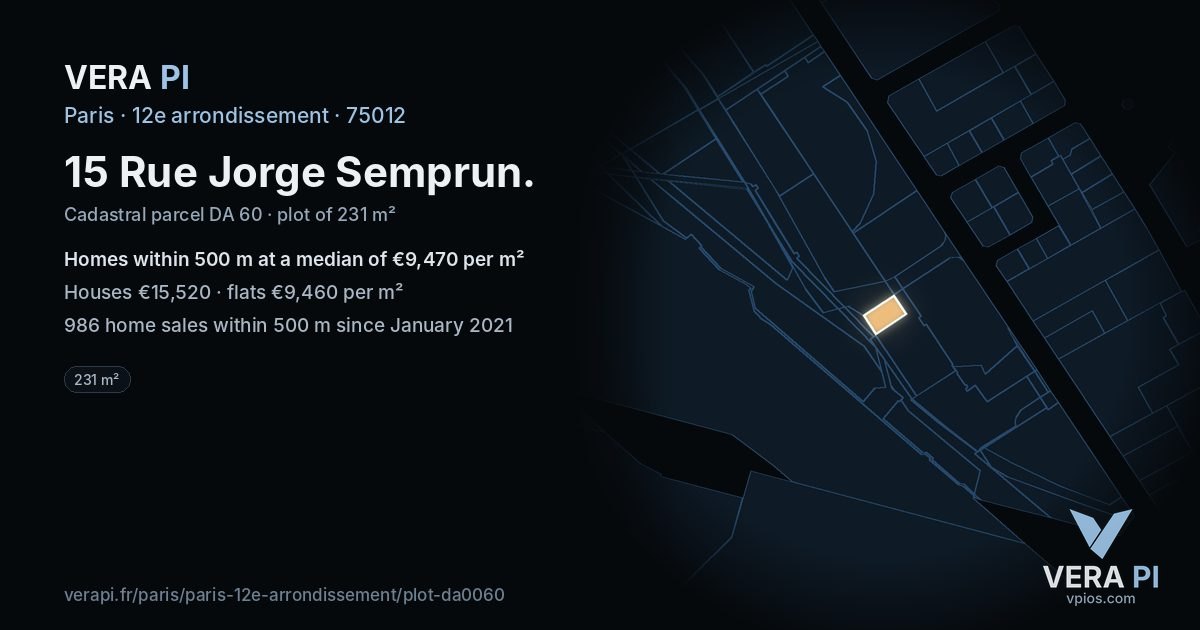 15 Rue Jorge Semprun, 12e arrondissement at night – the plot lit, the parcels around coloured by the prices near them